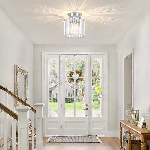 2 Pack Modern Crystal Ceiling Lights Chrome Entryway Light Fixture (2 Count)