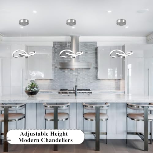 LED Chandelier Modern Pendant Light Fixture 2 Pack Simple Irregular Streamline Ring Light Nickel with 4500K and 59" Height Adjustable Hanging Lamp for Kitchen Island Hallway Foyer Corridor