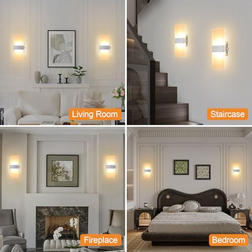 Modern Dimmable 12W LED Wall Sconce with Dimmer Switch Set of 2