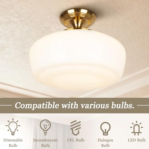 Large Schoolhouse Style Semi Flush Mount Ceiling Light Fixture