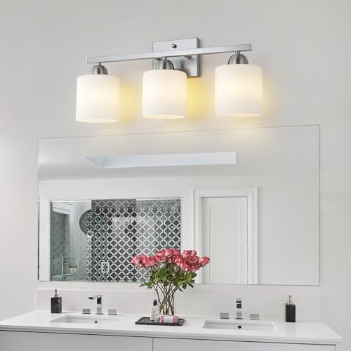 Stainless Steel Milk Glass Vanity Lights for Bathroom