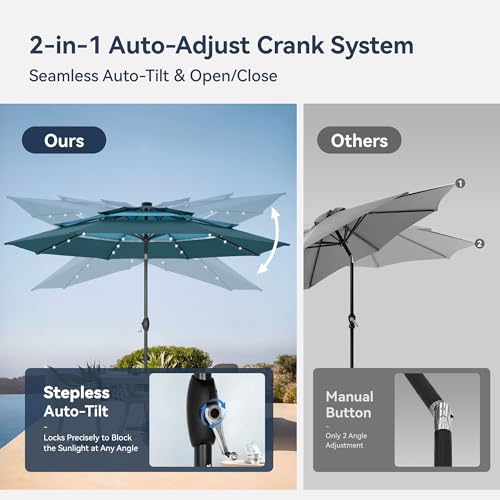 10ft 3 Tier Outdoor Patio Umbrella with Solar Lights