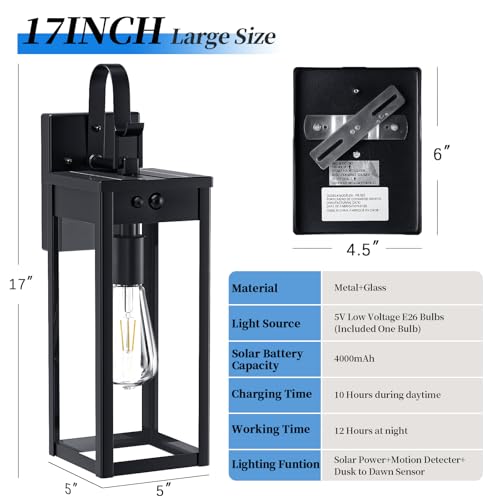 17" Solar Porch Lights Outdoor (2 Count)