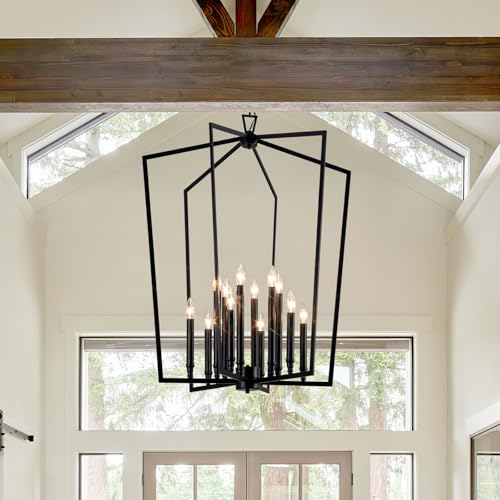 Modern Large Black Lantern Foyer Entryway Chandelier