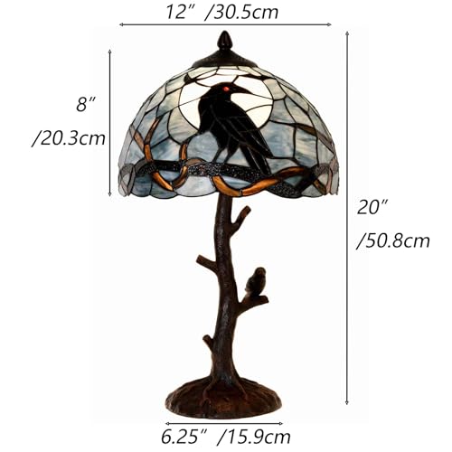 L10956 Tiffany Style Stained Glass Raven Table Lamp
