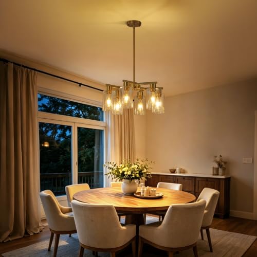 6 Light Modern Farmhouse Gold Chandelier with Clear Glass Shade