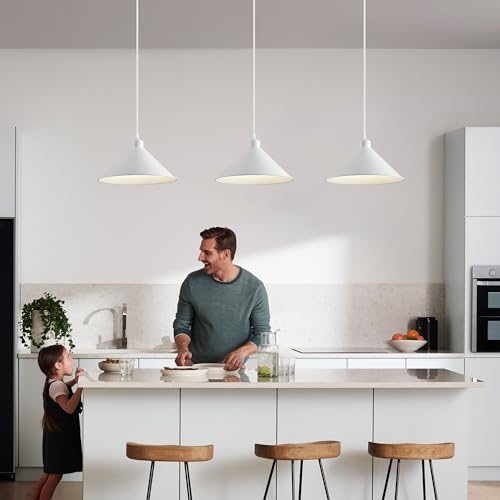 11.8IN Plug in Pendant Light 2 Pack Industrial Hanging Lamp White Vintage Pendant Lighting Fixtures with 15ft Cord On (2 Count)