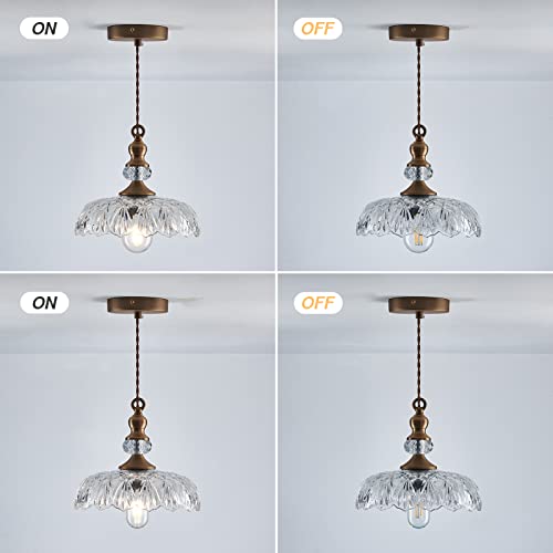 Vintage Glass Pendant Light Fixture Brass Modern Adjustable Chandelier Farmhouse Hanging Light for Hallway Porch Kitchen Bedroom Coffee Shop Dining Room Island