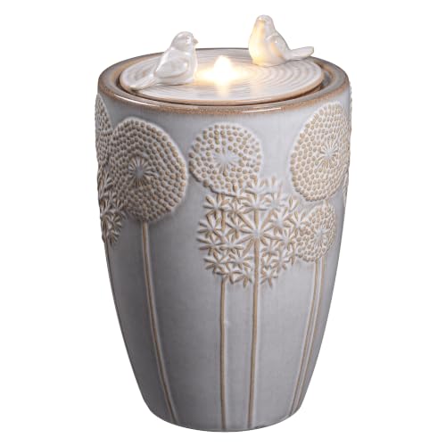 Ivory Ceramic Bird & Dandelion Fountain