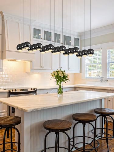 Rectangle Black Chandelier Large Linear Chandeliers for Dining Room Globe Pendant Ceiling Light Fixture for Kitchen Island Foyer Entryway