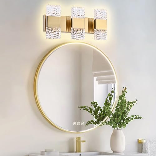 3 Light Modern LED Vanity Light Bar with Crystal Column Brass 24W