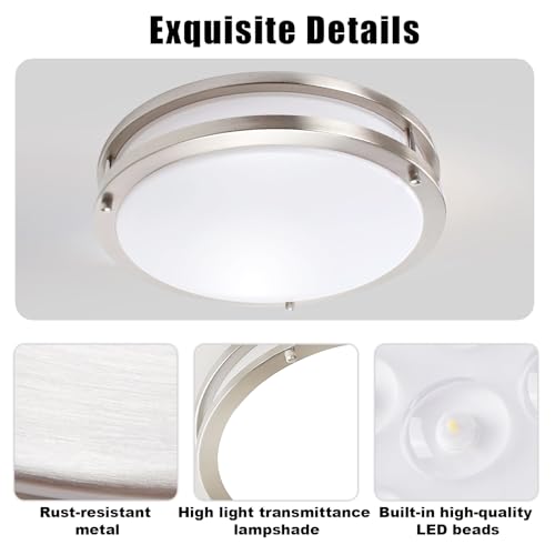 12inch LED Flush Mount Ceiling Light Fixture Dimmable Brushed Nickel (2 Count)