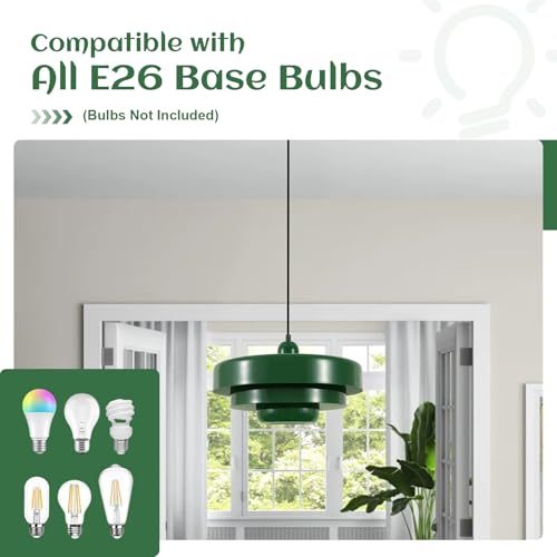 Adjustable Green Industrial Pendant Light Farmhouse Hanging Lamp