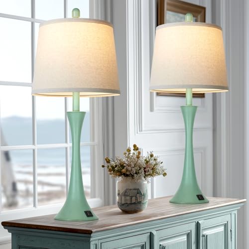 Coastal Modern Green Table Lamps Set of 2 for Living Room (2 Count)