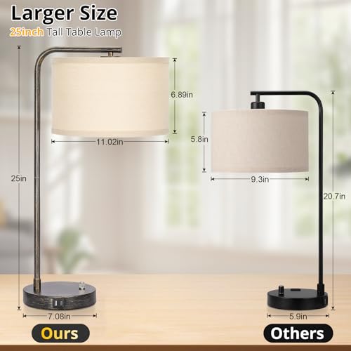 25" Tall Bedside Table Lamp with USB C+A Ports