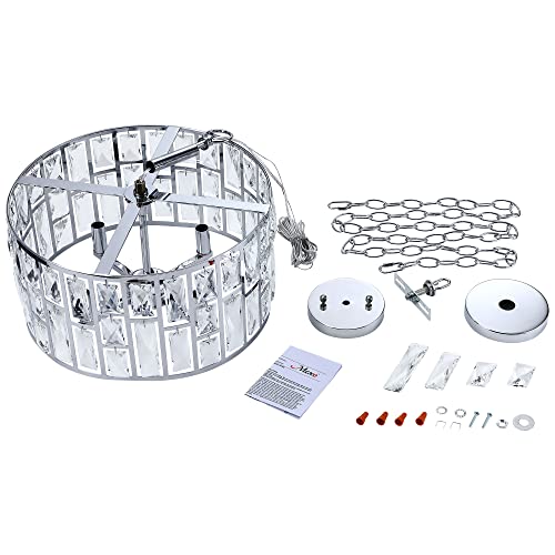 Farmhouse Crystal Convertible Chandelier and Semi Flush Mount Lighting Chrome Cylinder Drum Shade Pendant for Kitchen Island Dining Room Bedroom Hallway