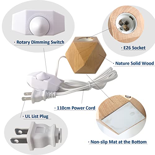 Small Wood Table Lamp Edison Bulb Dimmable Desk Lamp E26 60W Industrial Night Light Boho Deco for Bedroom