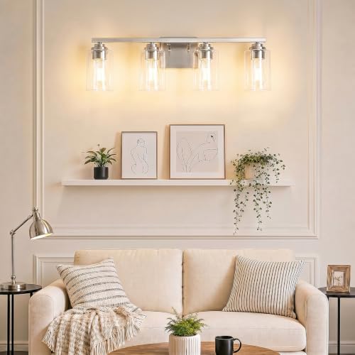 4 Light Brushed Nickel Bathroom Light Fixtures Over Mirror 27 Inches