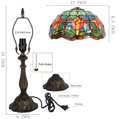 Tiffany Table Lamp Stained Glass Bedside Reading Light W12H19 inch