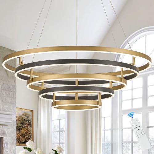 5 Ring LED Chandelier Modern Chandeliers Black Gold Brass Dimmable 31''