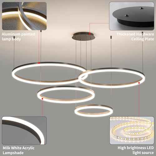 Modern Ceiling Chandelier Light, with Remote Control Dimmable 3 Color Mode & Brightness Ceiling Lamp, Anti-Flicker Dining Light Fixture for Kitchen, Dining Room(Black)