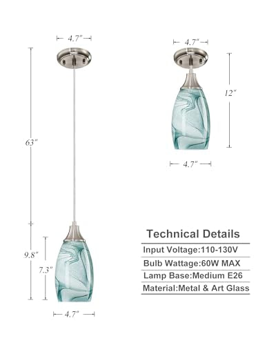 Mini Pendant Lights Kitchen Island Light Brown Glass Lamp Shade Hand Blown Glass Pendant Light with Brush Nickel Finish Adjustable Cord for Kitchen Over Sink