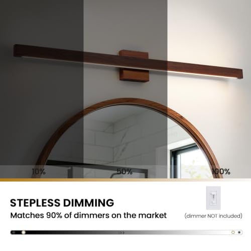 39 Inch Vanity Light for Bathroom 30W Dimmable 5CCT LED Bathroom Light Over Mirror with Up & Down Lighting Brown Wood Finish Vanity Lighting Fixture Bar for Restroom Mirror Cabinet