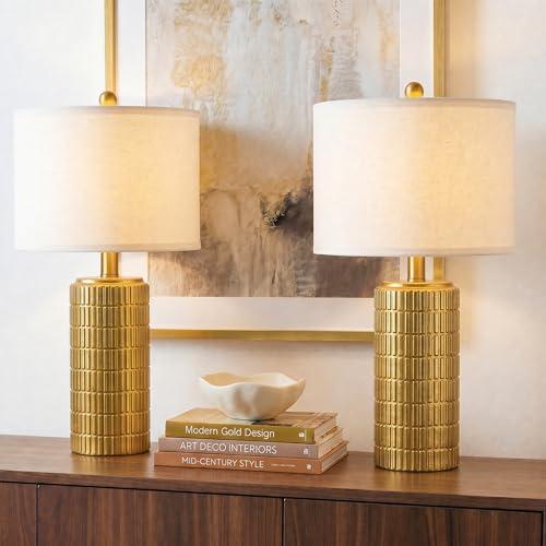 23" Brass Gold Ceramic Table Lamps for Living Room
