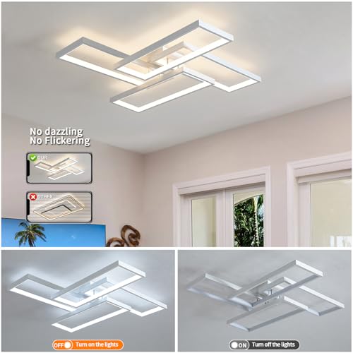 Modern LED Ceiling Light Fixture White Flush Mount Ceiling Light Dimmable 26" Bedroom Lights for Ceiling with Remote Control 48W Kitchen Ceiling Light Fixtures for Hallway 3000K
