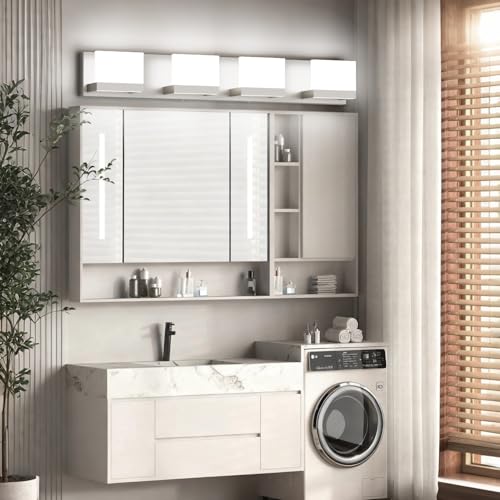 Brushed Nickel Modern Vanity Light Fixtures 4 Lights LED Bathroom Lights Up and Down Bathroom Wall Lighting Over Mirror