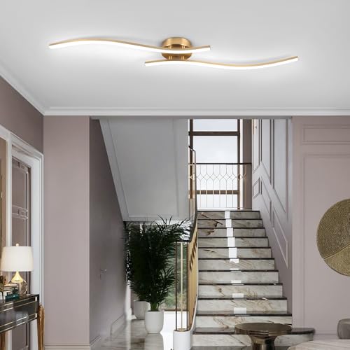 28W Gold Linear Ceiling Light Gold Modern LED Ceiling Light Fixture 6000K Aluminum 39.37Inch Long Ceiling Lamp for Hallway