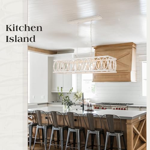 L39.4 Rustic Farmhouse Rectangle Chandelier for Dining Room Kitchen Island Lights Cage Pendant Ceiling Light Fixture Distressed Metal Hanging Lighting Retro Vintage Linear Chandeliers 6 (6 Count)