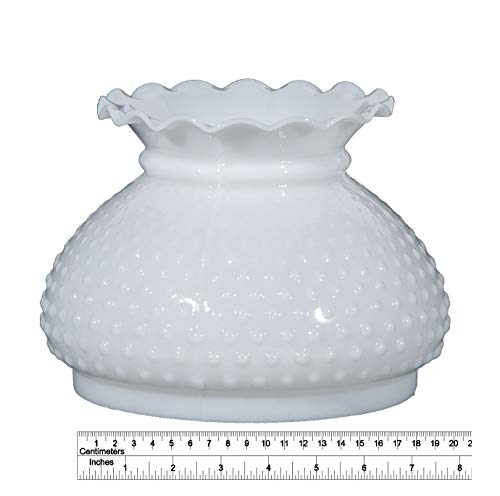 7 Inch White Cased Glass Hobnail and Crimped Top Student Shade