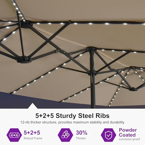 Patio Umbrella 13ft with Base and Solar Lights Outdoor