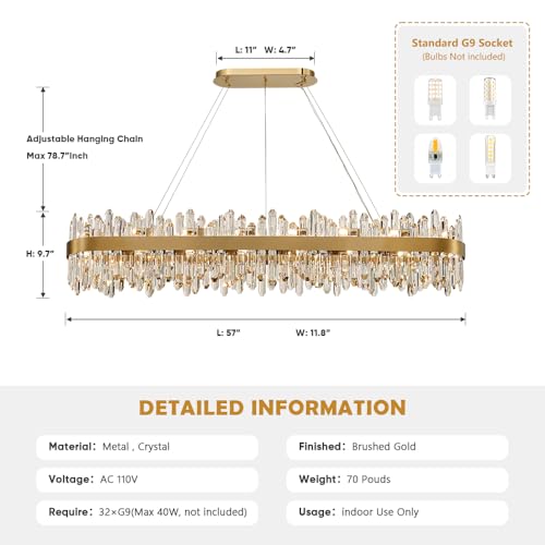 Gold Oval Crystal Chandelier L57 inch