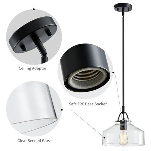 Chandelier Rustic Farmhouse Industrial Round Ceiling Pendant LED Light Fixture with Clear Glass Shades for Dining Room Kitchen Island Foyer Entryway