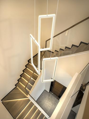 3 Lights Modern Rectangle Chandelier Dimmable Pendant Lighting Adjust LED Staircase Chandelier Hanging Light Fixtures for Kitchen Island Dining Room Entryway Foyer Chrome