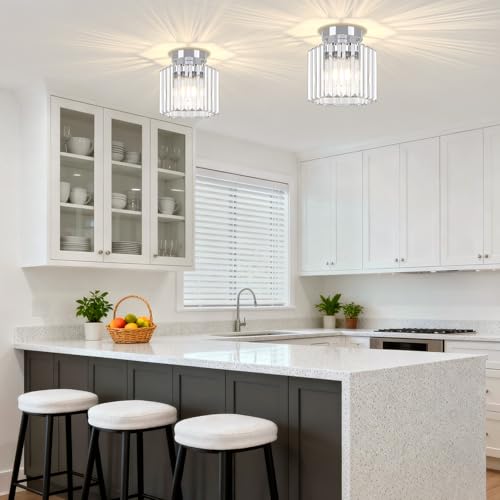 2 Pack Modern Crystal Ceiling Lights Chrome Entryway Light Fixture (2 Count)
