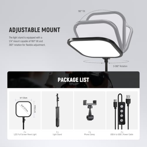 Basics 2 Pack 15W 10.8" LED Video Light Panel Lighting Kit with 63" Tripod Stands (2 Count)