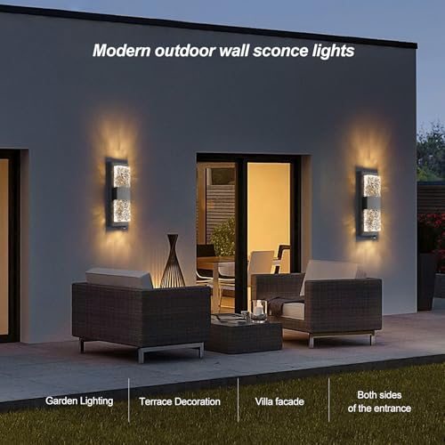 Porch Lights Outdoor 12W LED Dusk to Dawn Wall Light 14.2" Black 2PCS