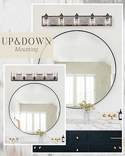 5 Light Bathroom Vanity Lights Large 40"with Bubble Glass Shade