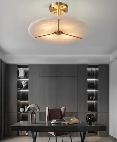 Alabaster Chandelier Gold Brass Semi Flush Mount Ceiling Light