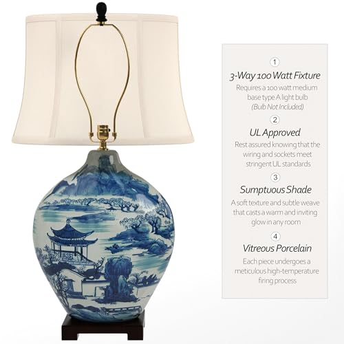 32" Blue and White Ming Landscape Vase Lamp