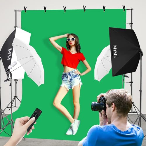 Upgraded LED Bulb] Photography Lighting Kit 8.5x10ft Backdrop Support System and LED Softbox Set