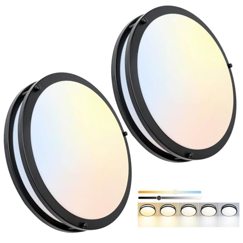12inch LED Flush Mount Ceiling Light Fixture Dimmable Matte Black (2 Count)