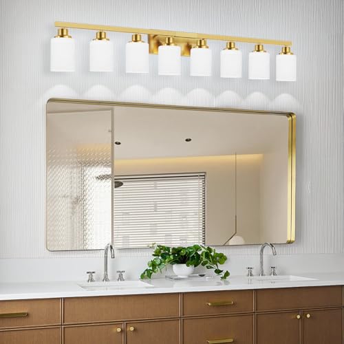 8 Light Gold Bathroom Light Fixtures Bathroom Vanity Light 52in