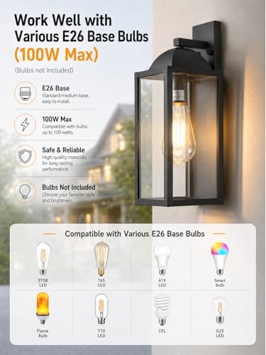 Outdoor Wall Sconce (2 Pack, Black)