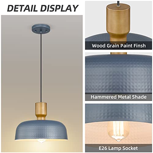 Pendant Light Fixtures Ceiling Hanging with Hammered Metal Shade (2 Count)