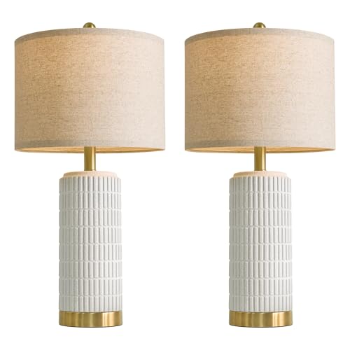 Farmhouse Table Lamps for Living Room Set of 2 with Gold Base (2 Count)