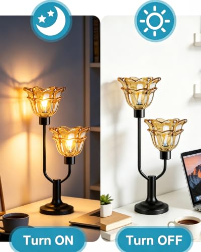 Mid Century Modern Flower Table Lamp Vintage Black Lamp Dimmable